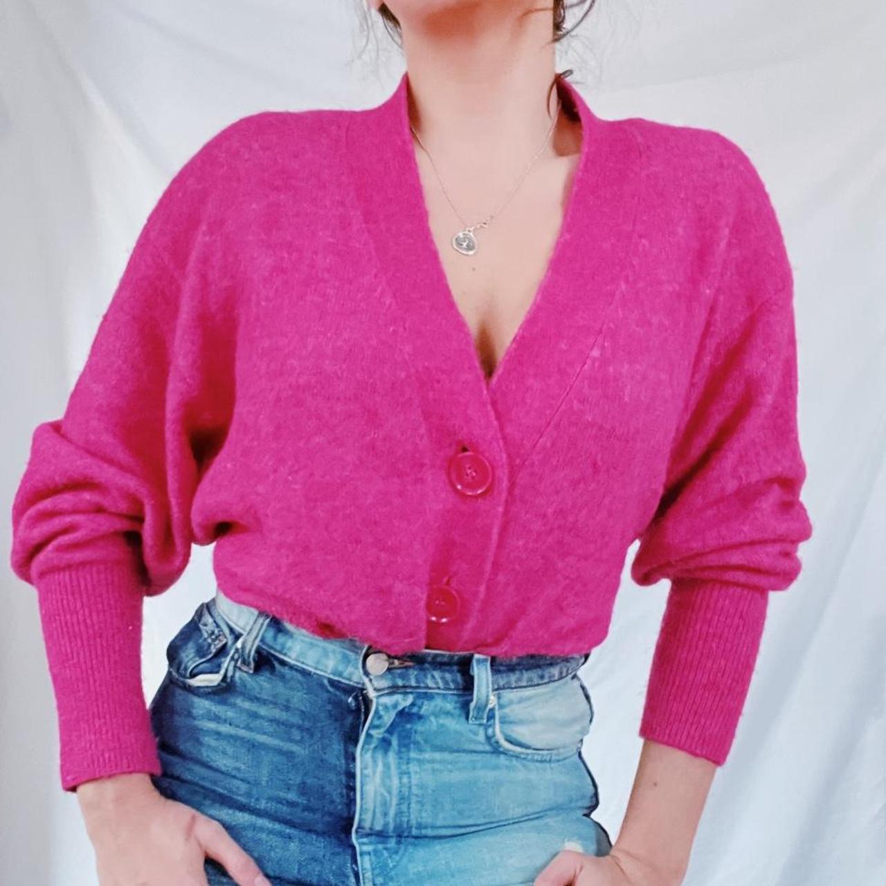 Hot Pink Wool Cardigan Fuzzy, warm, color