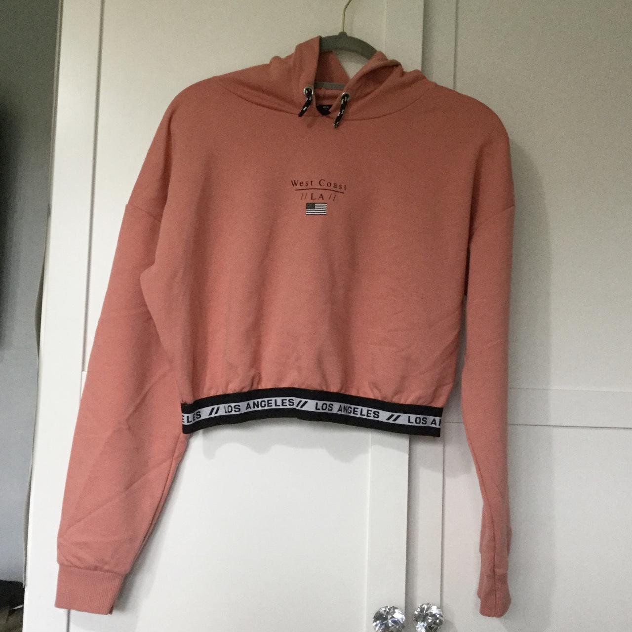 pink cropped hoodie, New look, age 14/15 good... Depop