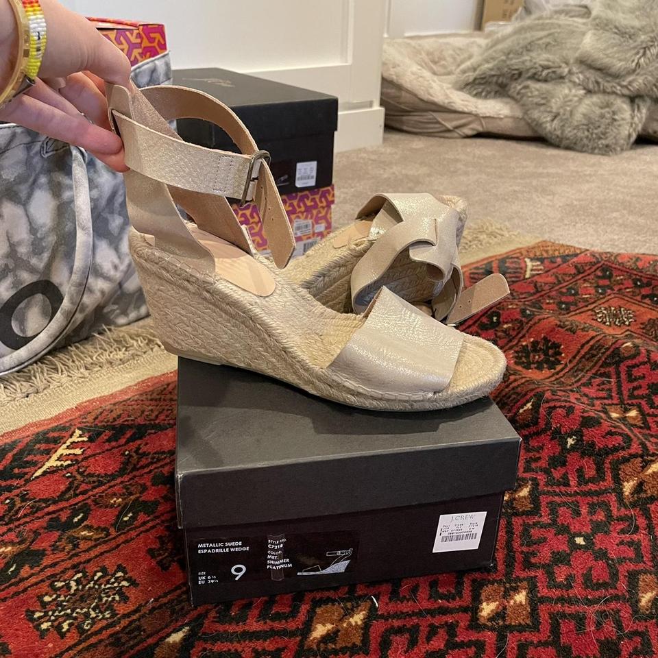 J crew metallic suede espadrille wedges. Size 9 Depop