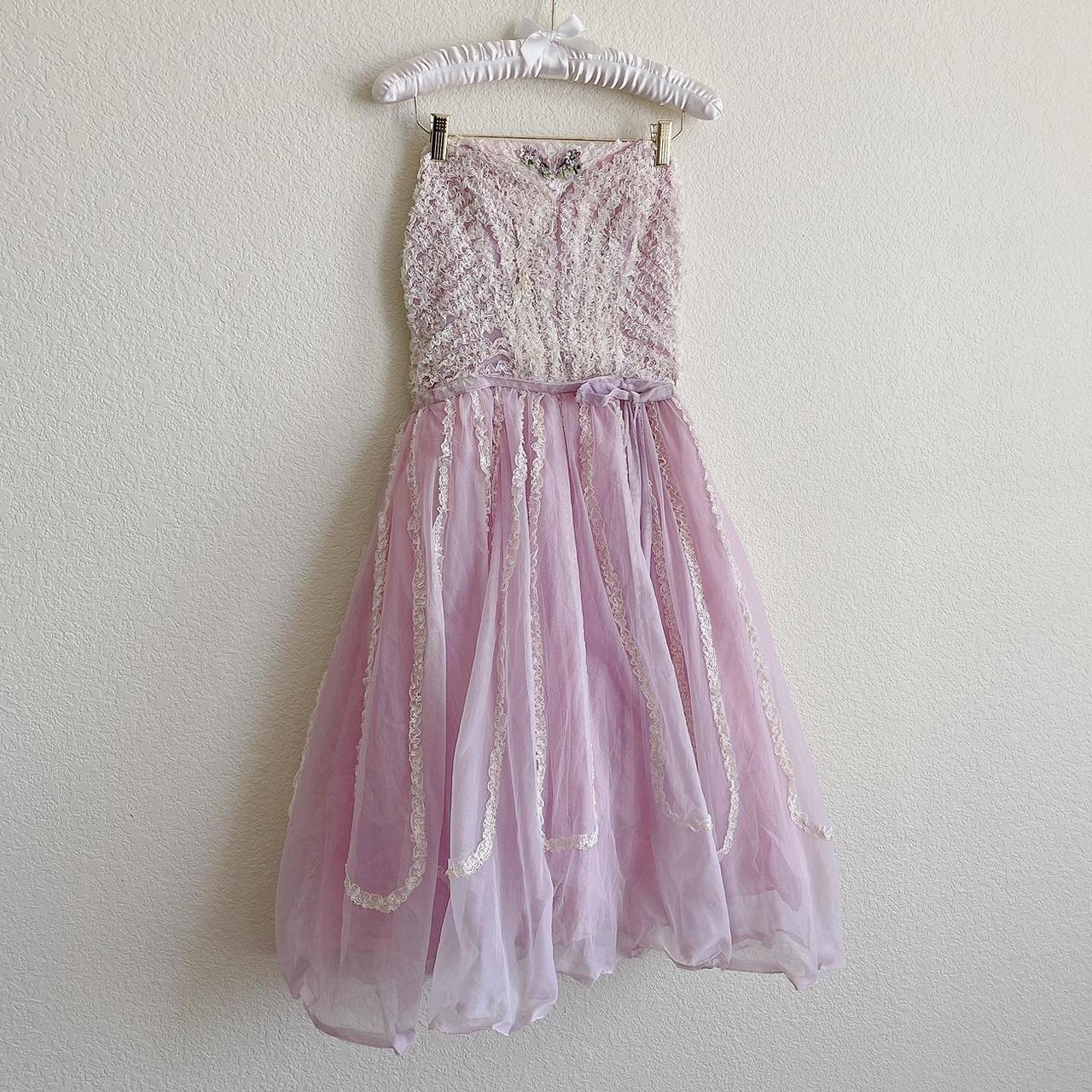 Vintage ethereal 1950s lavender lace prom dress ♡ in... - Depop