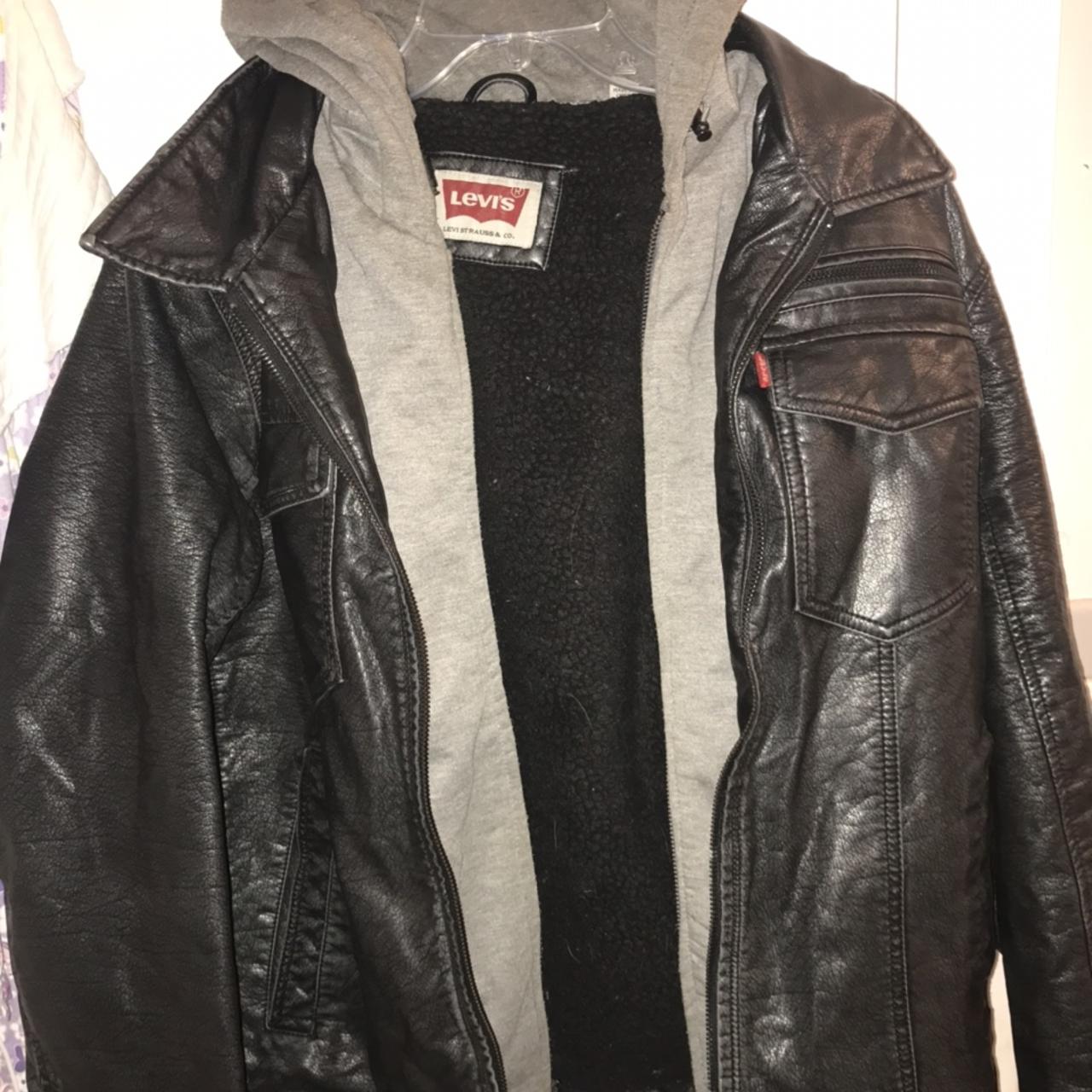 Levi s leather jacket with hoodie sewn attached