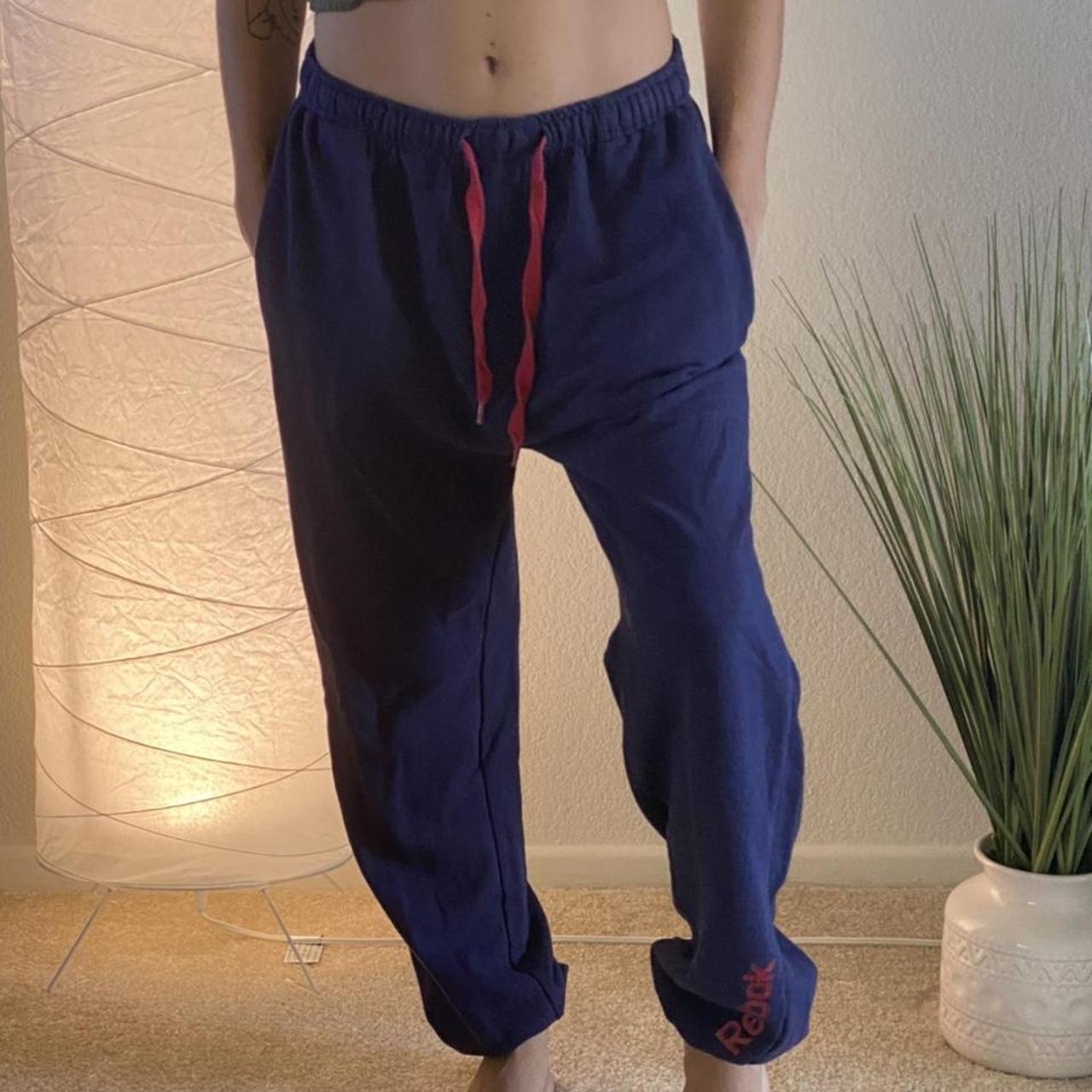 Reebok Blue navy red sweatpants elastic waist band... Depop