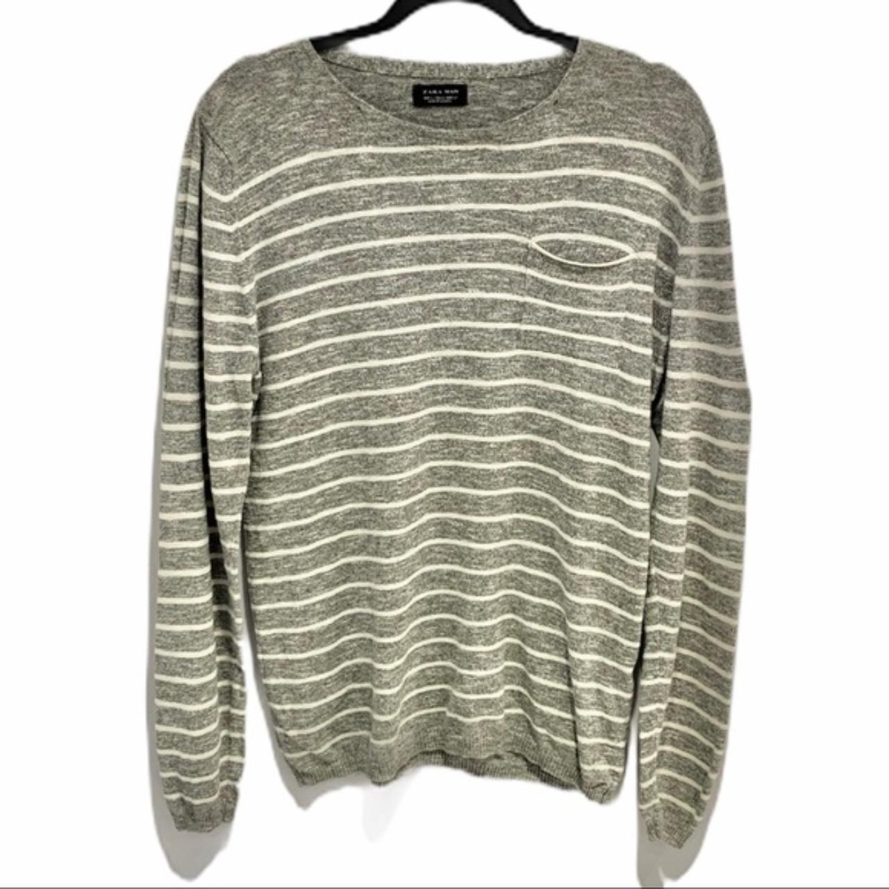 Zara Man Lightweight Stripped Sweater Grey Size... - Depop