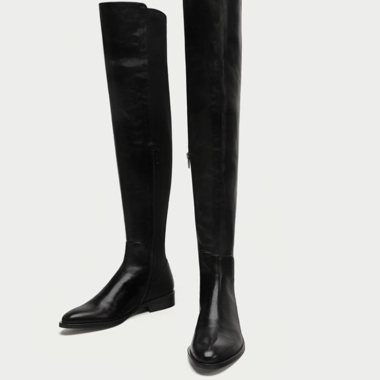 FLAT LEATHER OVERTHEKNEE BOOTS Zara, size 4.... Depop