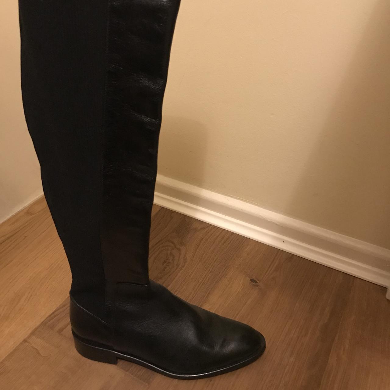 FLAT LEATHER OVER-THE-KNEE BOOTS - Zara, size 4.... - Depop