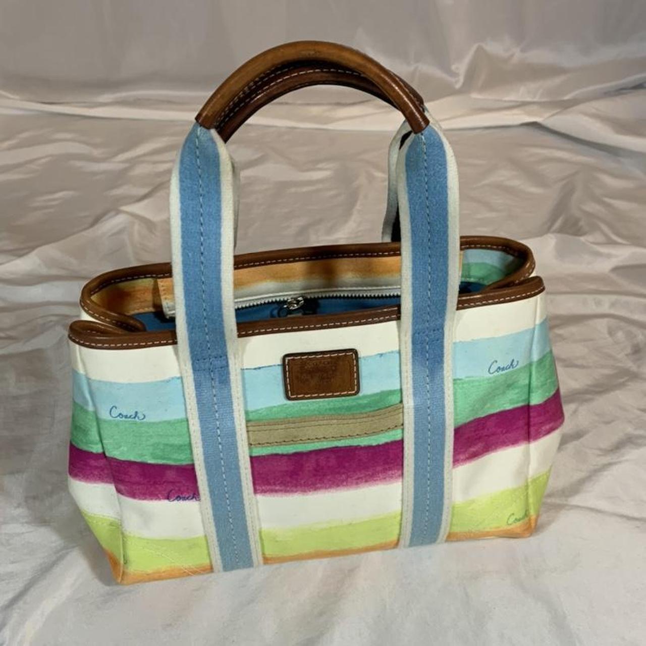 Buy the Coach Signature Stripe Shoulder Tote Bag Multicolor | GoodwillFinds