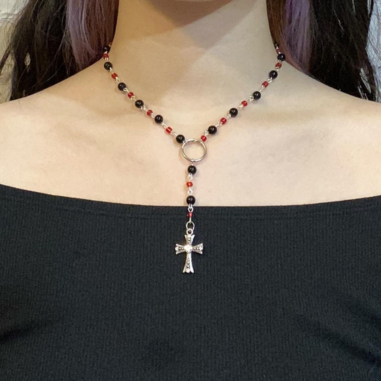 💋cross rosary style necklace version2💋 made with... - Depop