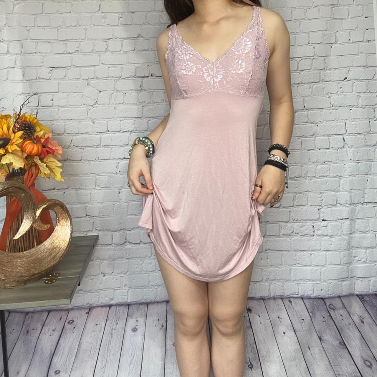 pink mini dress with floral pattern best fit for... - Depop