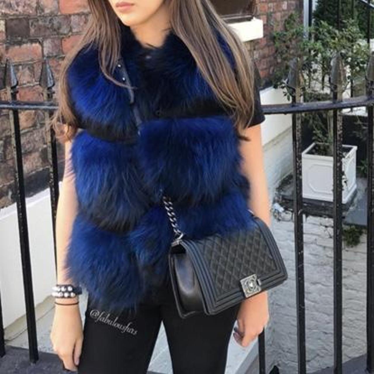 Navy Blue Three Row Raccoon Gilet – TREND STUDIO LONDON 