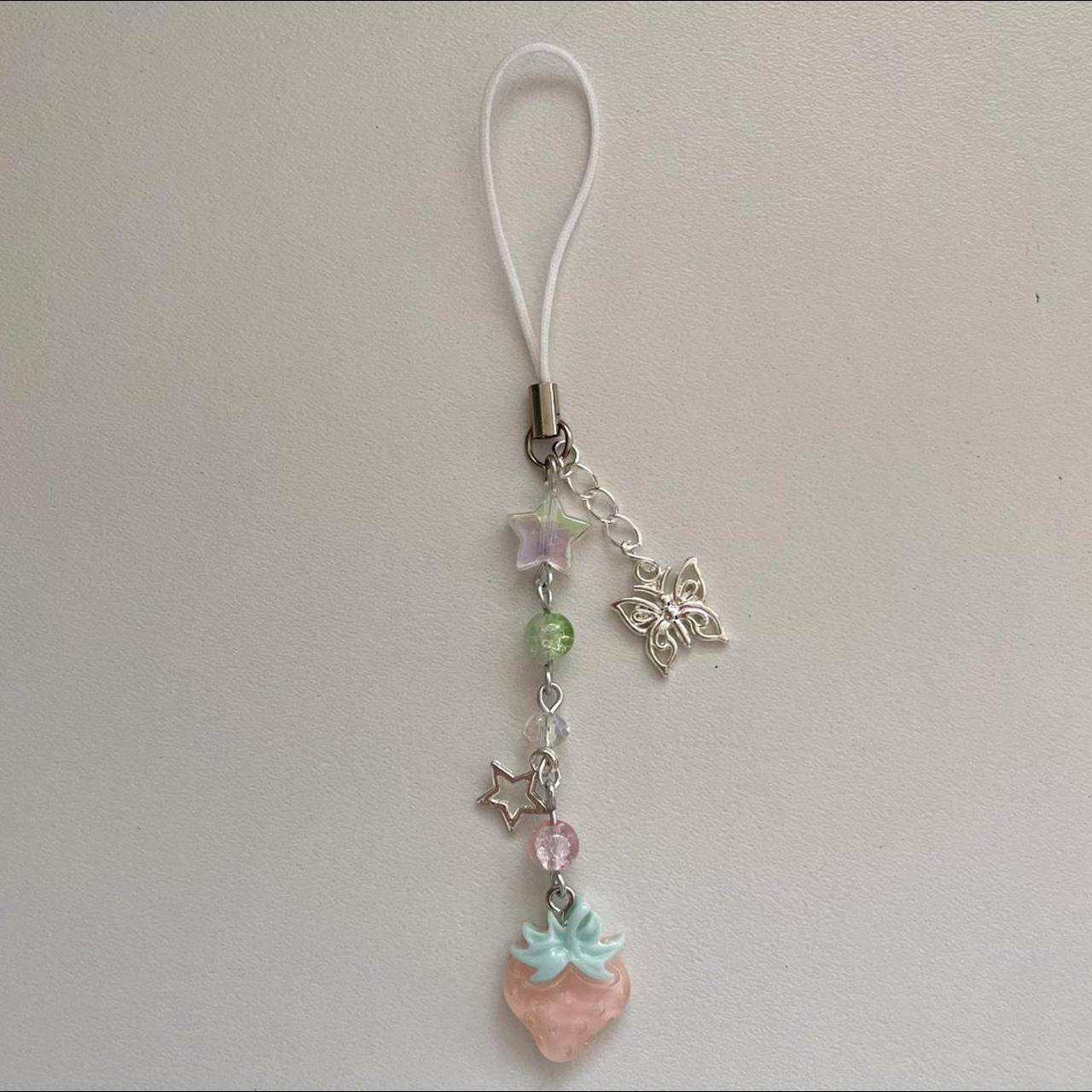 handmade strawberry keychain / charm with pink and... - Depop