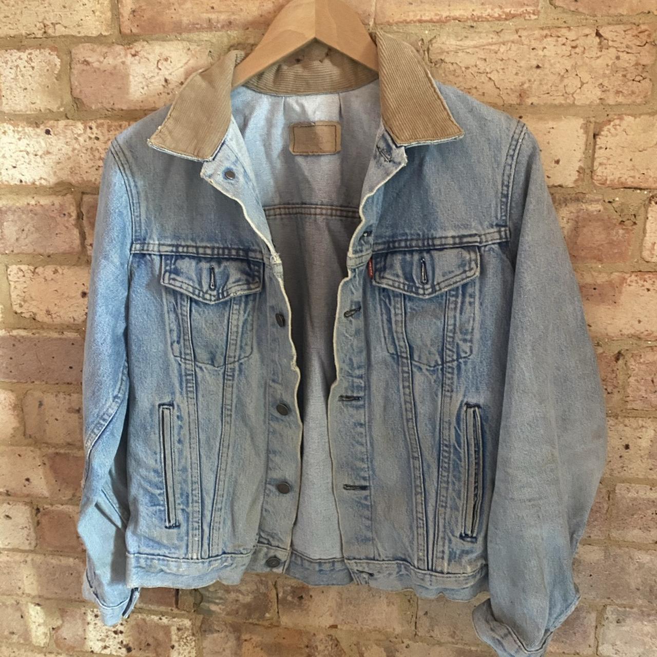 Levi denim jacket with corduroy collar, would fit up... - Depop