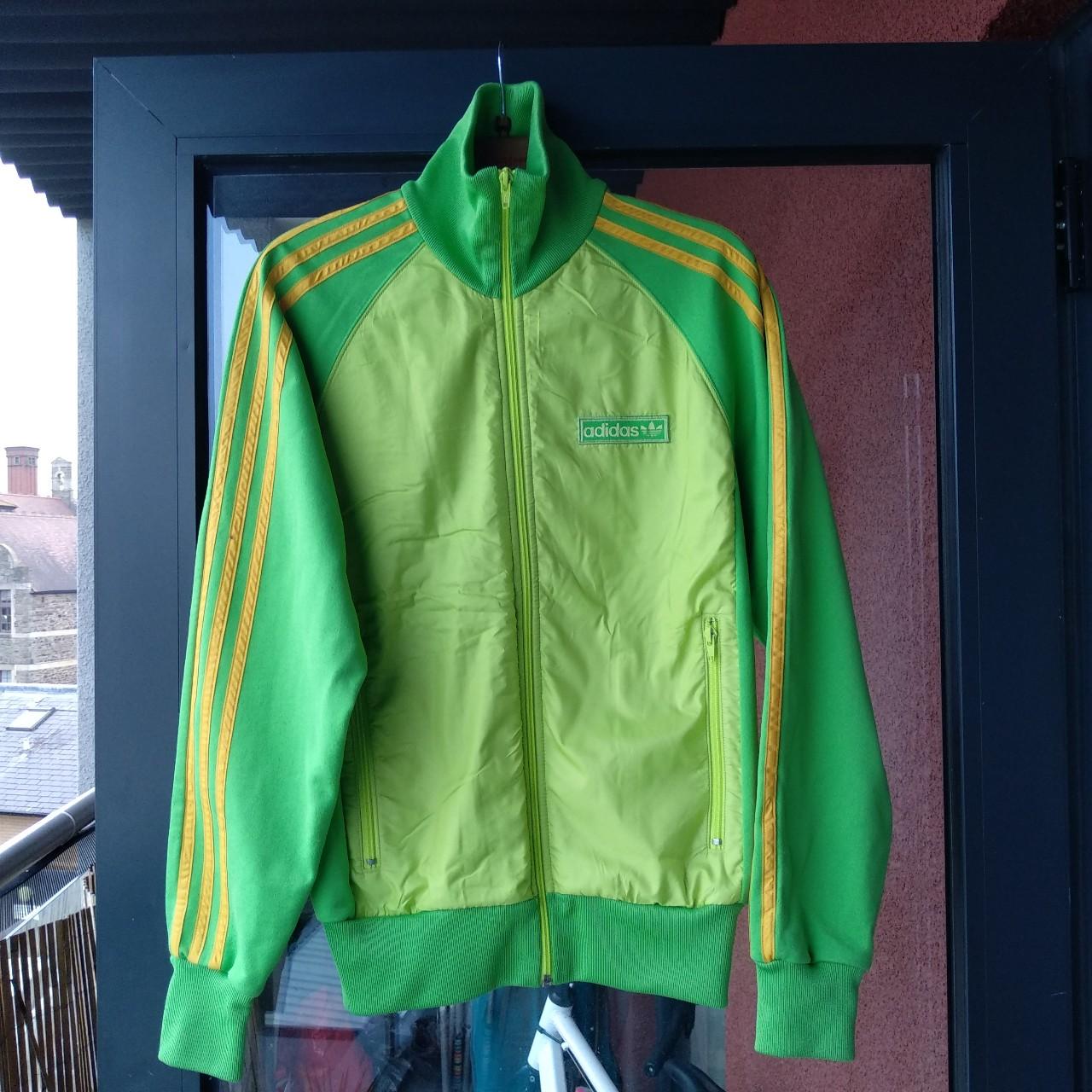 Men's Small 90s Adidas Jacket, Neon Lime Green - Depop
