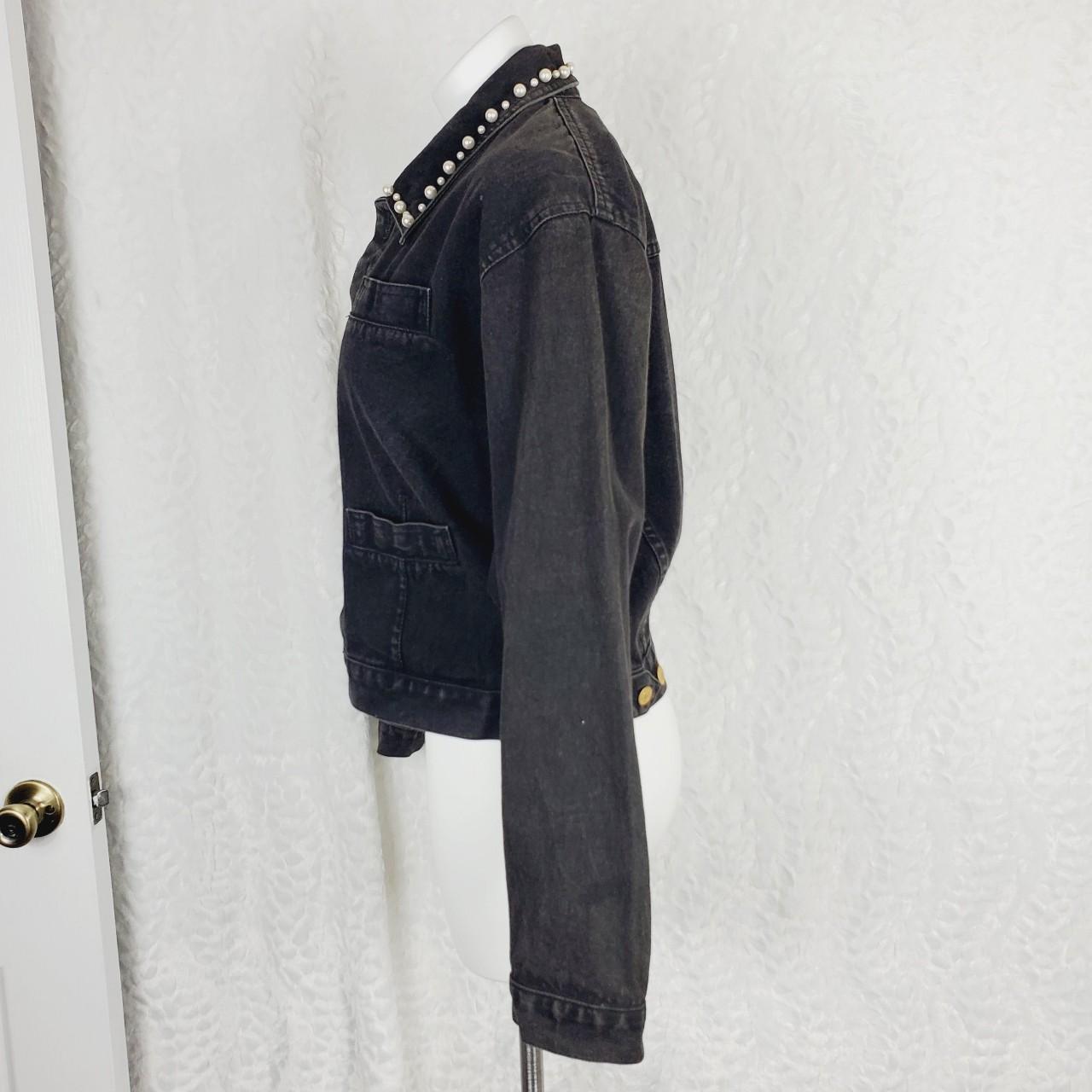 Vintage LizWear black washed jean jacket with pearl... - Depop