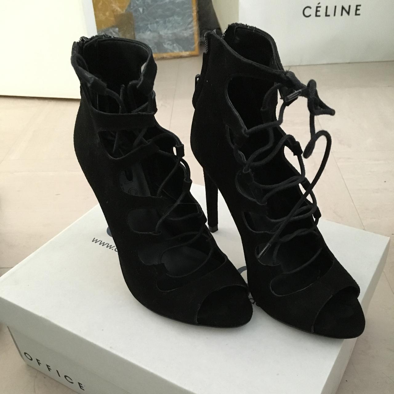 Office Black lace up women's shoes worn once NEW PRICE - Depop