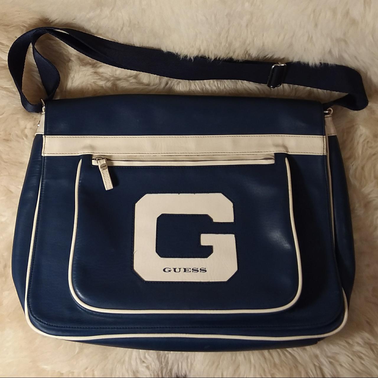 Rare Vintage GUESS travel bag. Blue vinyl with off... - Depop
