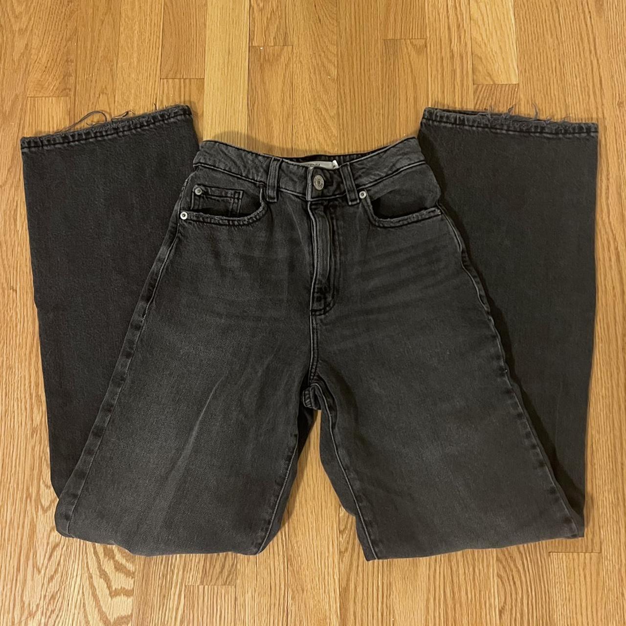 wide leg jeans! black denim. distressed ripped... - Depop
