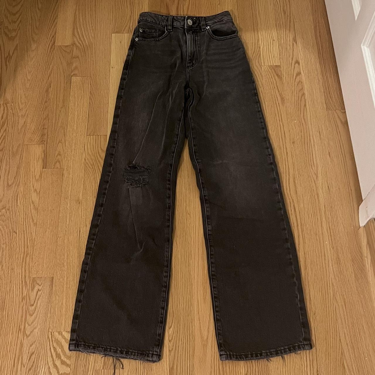 wide leg jeans! black denim. distressed ripped... - Depop
