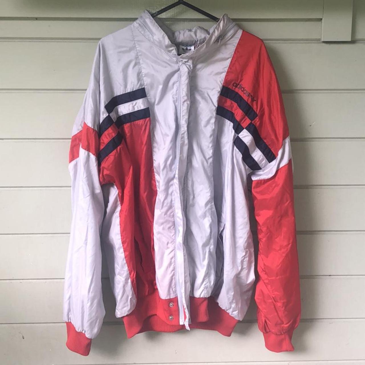 Vintage Adidas jacket Windbreaker Red, grey, navy... - Depop