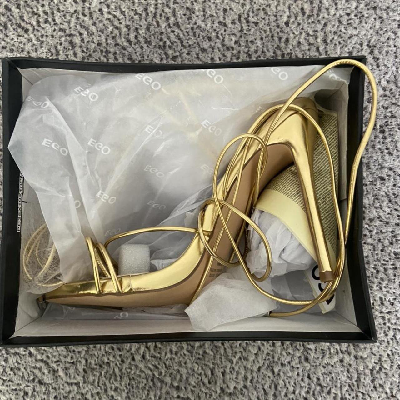 Never worn EGO SHOES. Gold lace up strap super... Depop