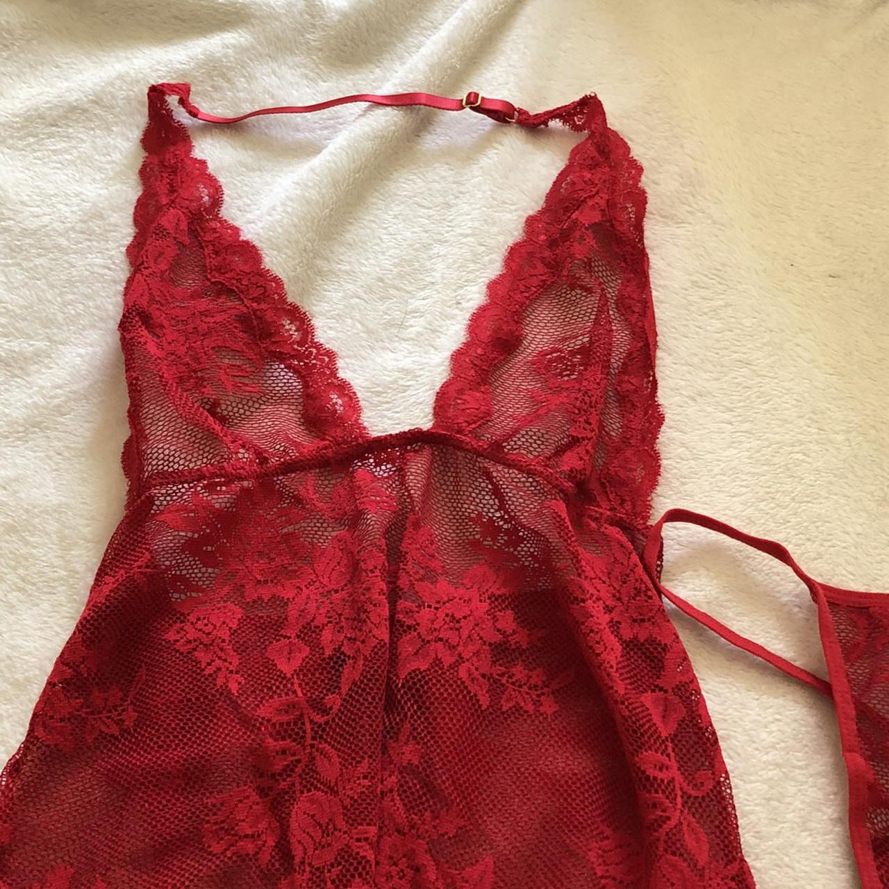 red lace teddy & panty lingerie set🧸 never worn, was... - Depop