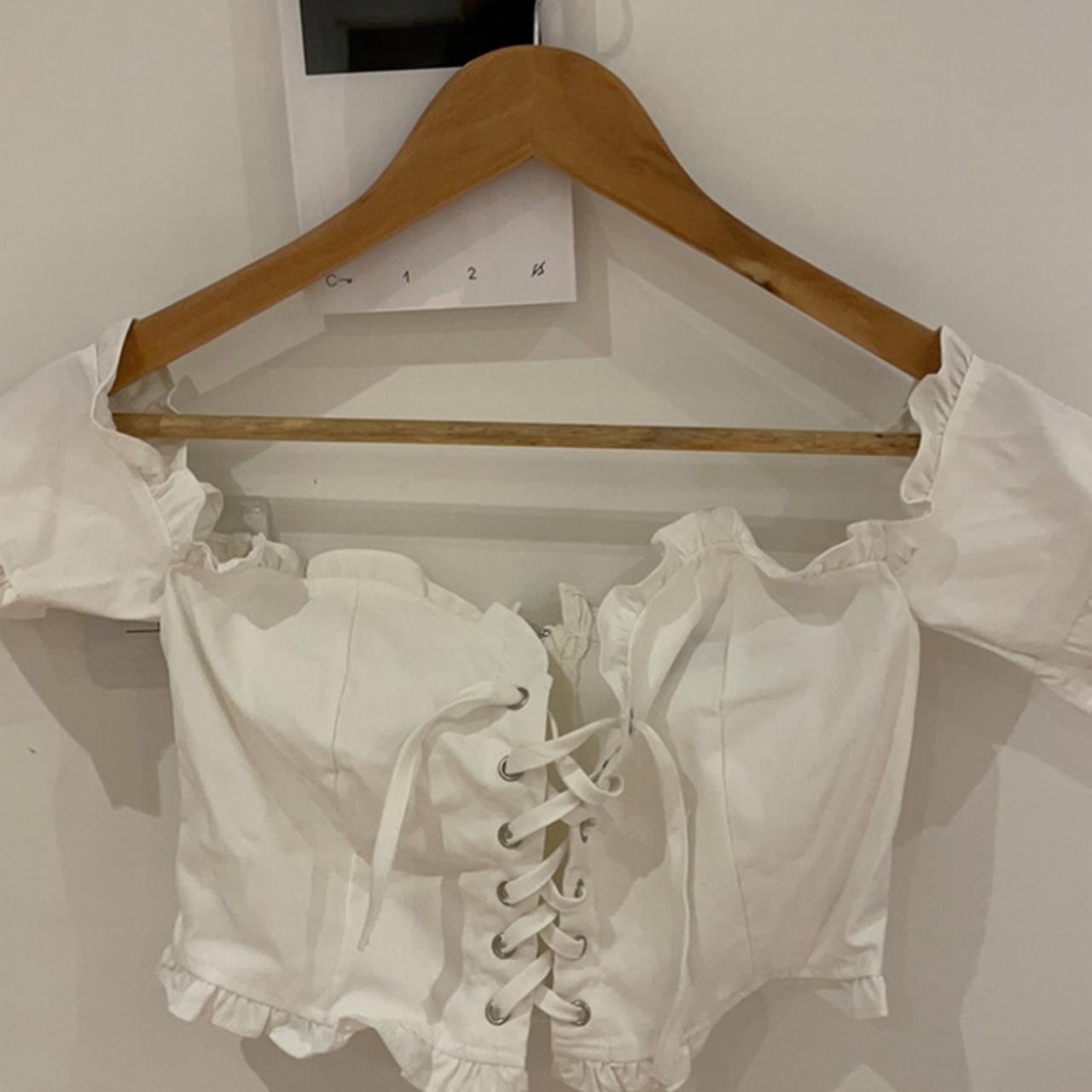 Pretty little thing white denim lace up bardot