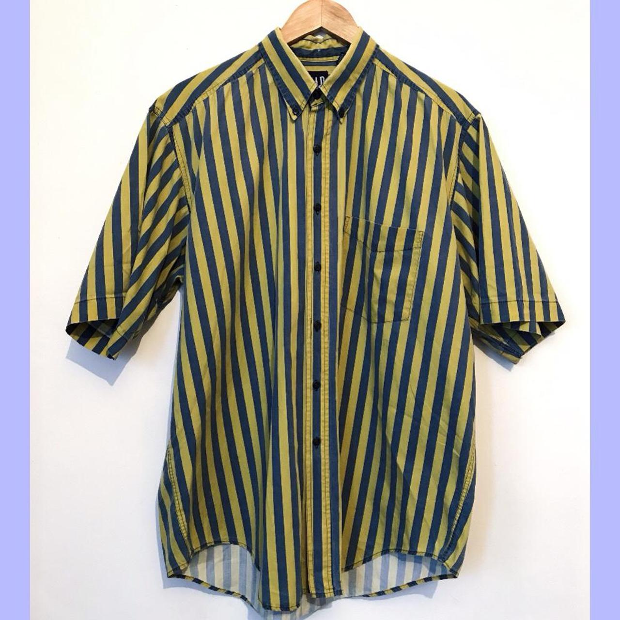 Vintage yellow and blue Gap shirt with button down... - Depop