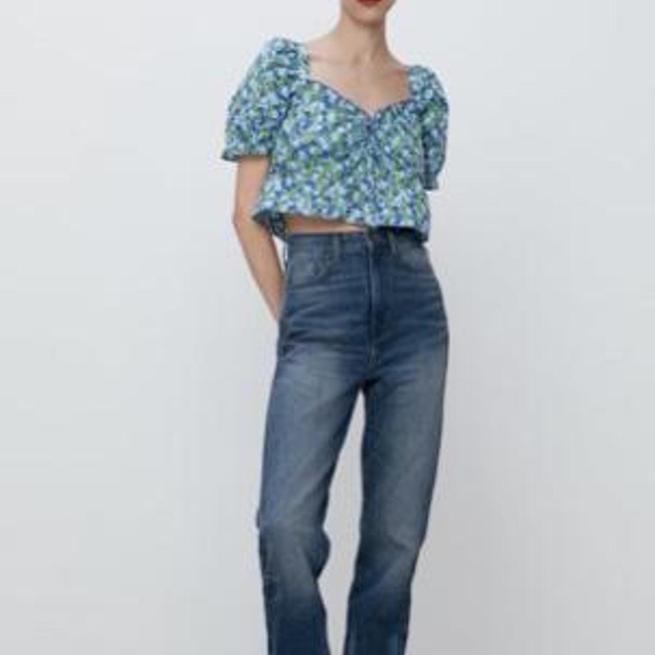 Zara floral puff sleeve pretty blue top brand new... Depop