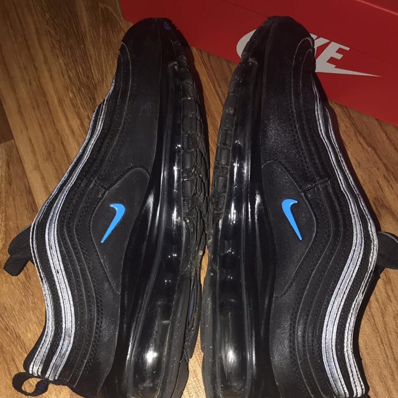 Nike air max 97 black with blue tick best sale