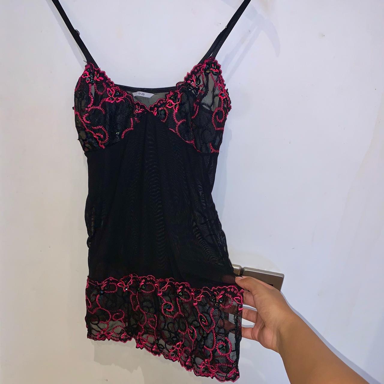 Embroidered Lace and Mesh Babydoll - Shocking Pink