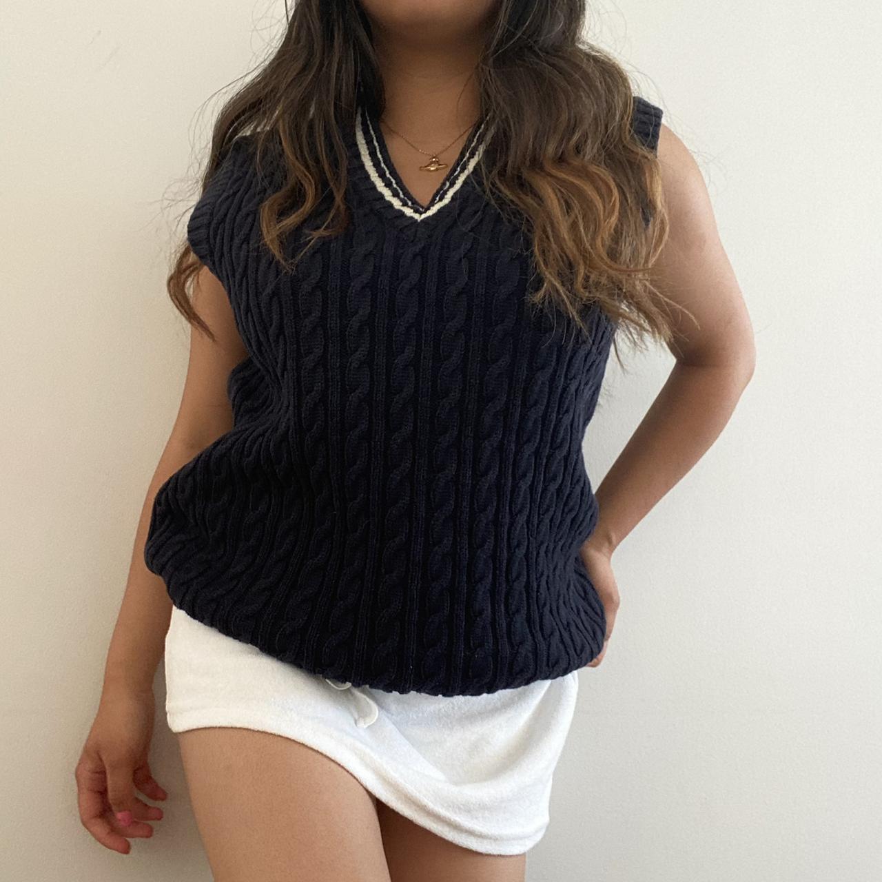 v neck cable knit navy sweater vest would look good... - Depop