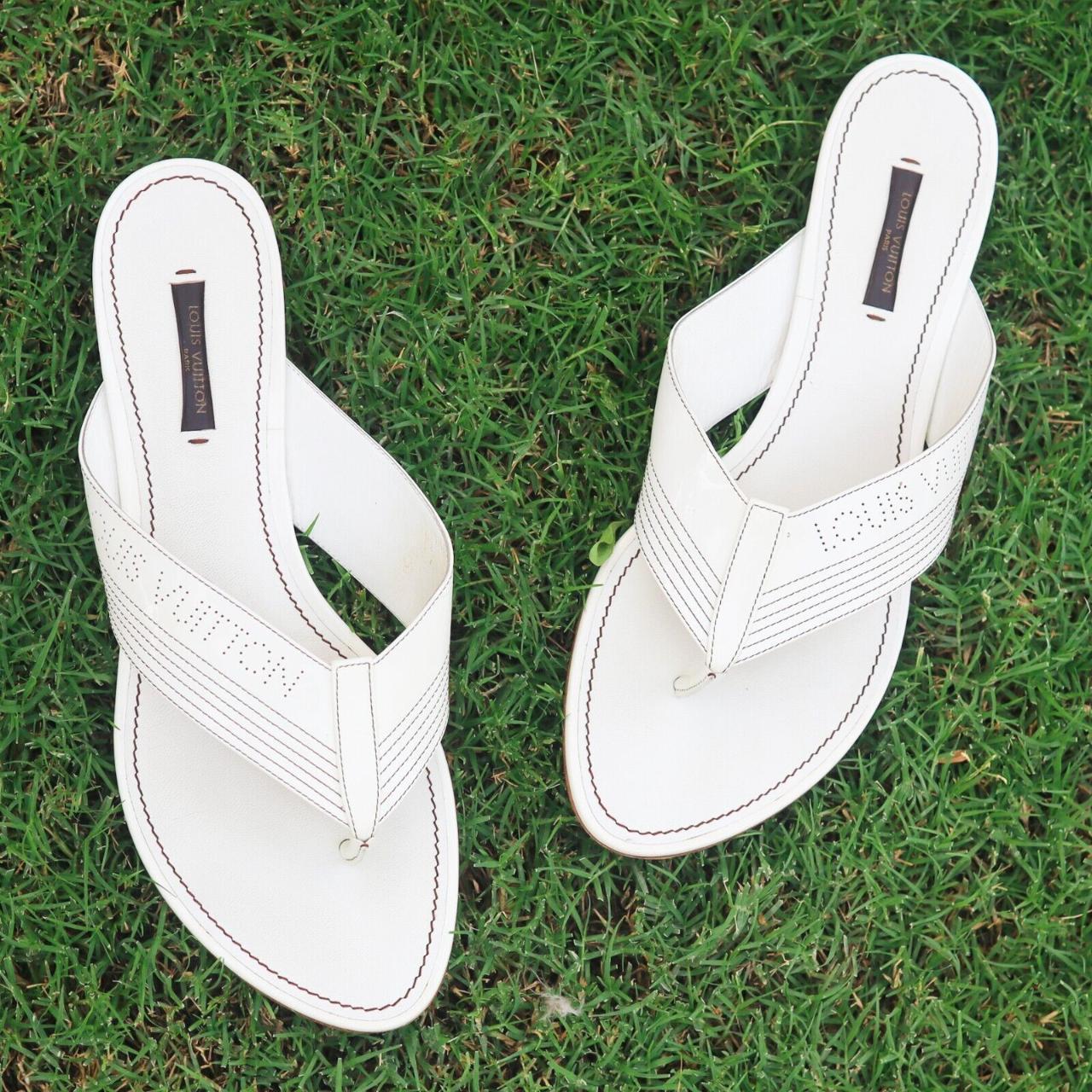 Louis Vuitton Women Sandal Shoes White Leather Thong - Depop