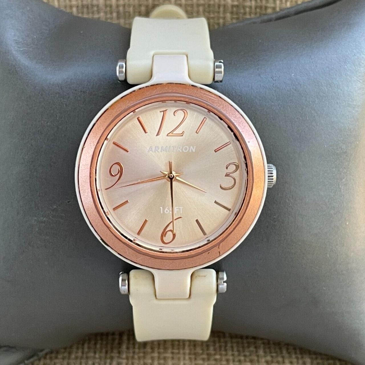 Armitron Womens White And Gold Watch Depop