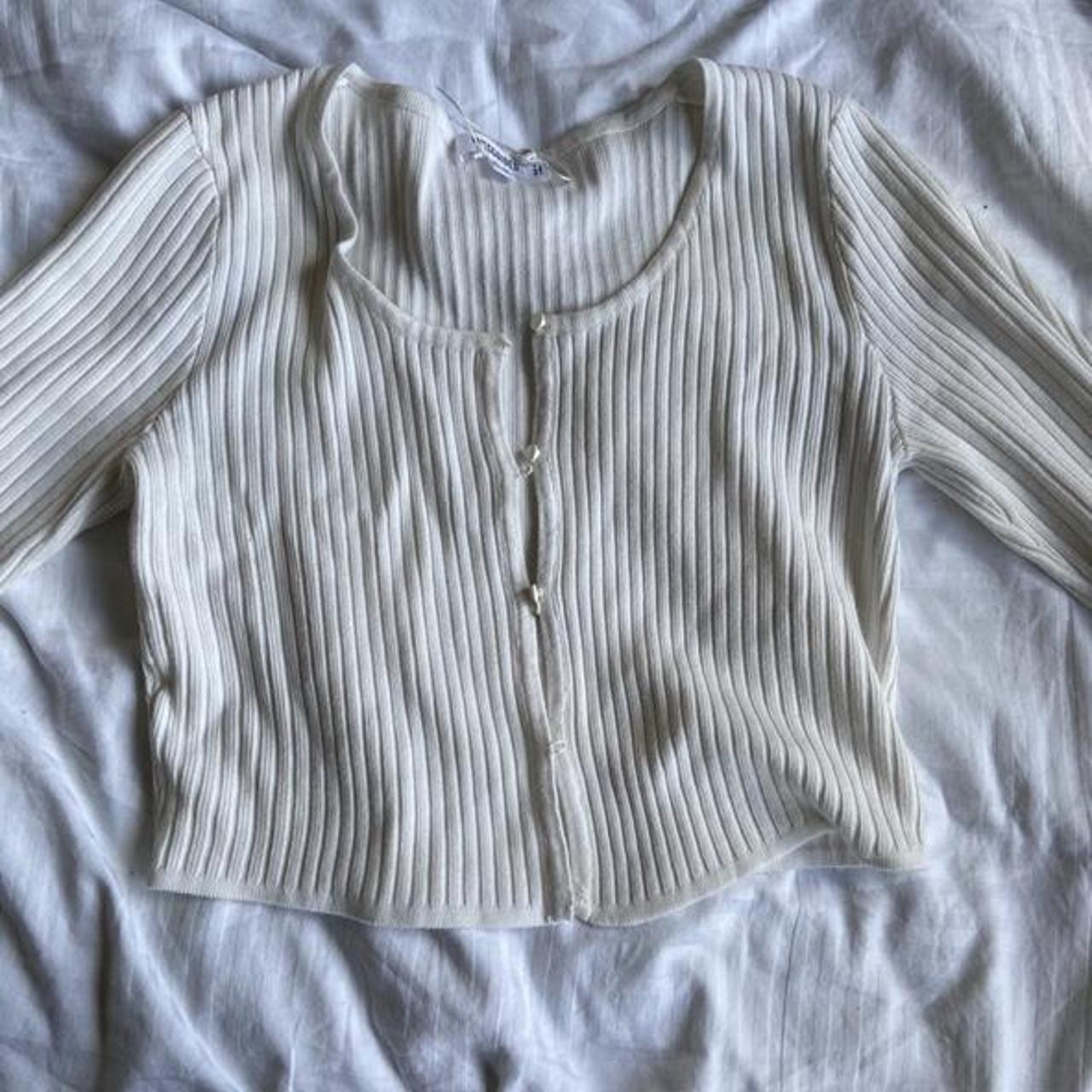Missguided white ribbed button up cardigan top,... - Depop