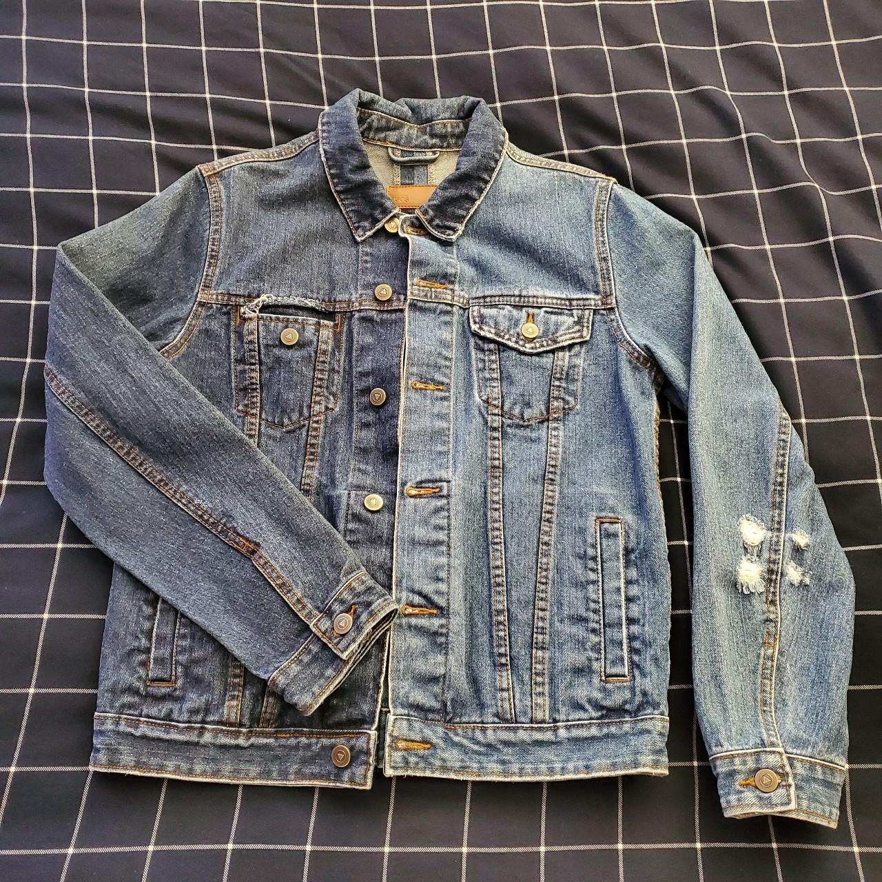 🌸 Half dark half light denim jacket. 👕 Mens size S,... Depop