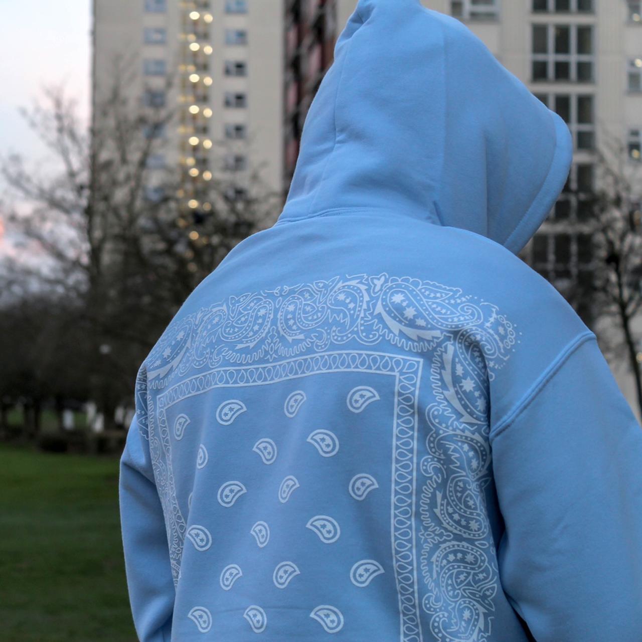 Baby Blue Primitive Bandana Hoodie Blue Hoodie, With Embroidered