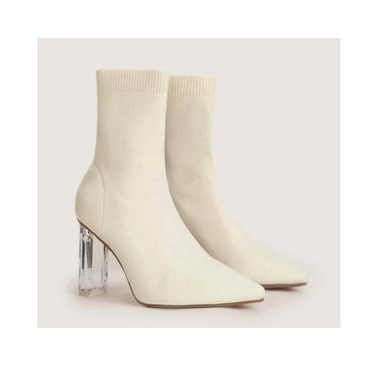Beige Sock Boots with Perspex heel Size 6 Good... Depop