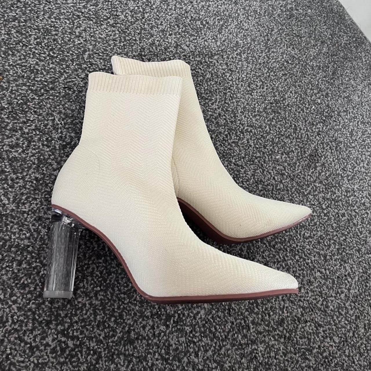 Beige Sock Boots with Perspex heel - Size 6 - Good... - Depop