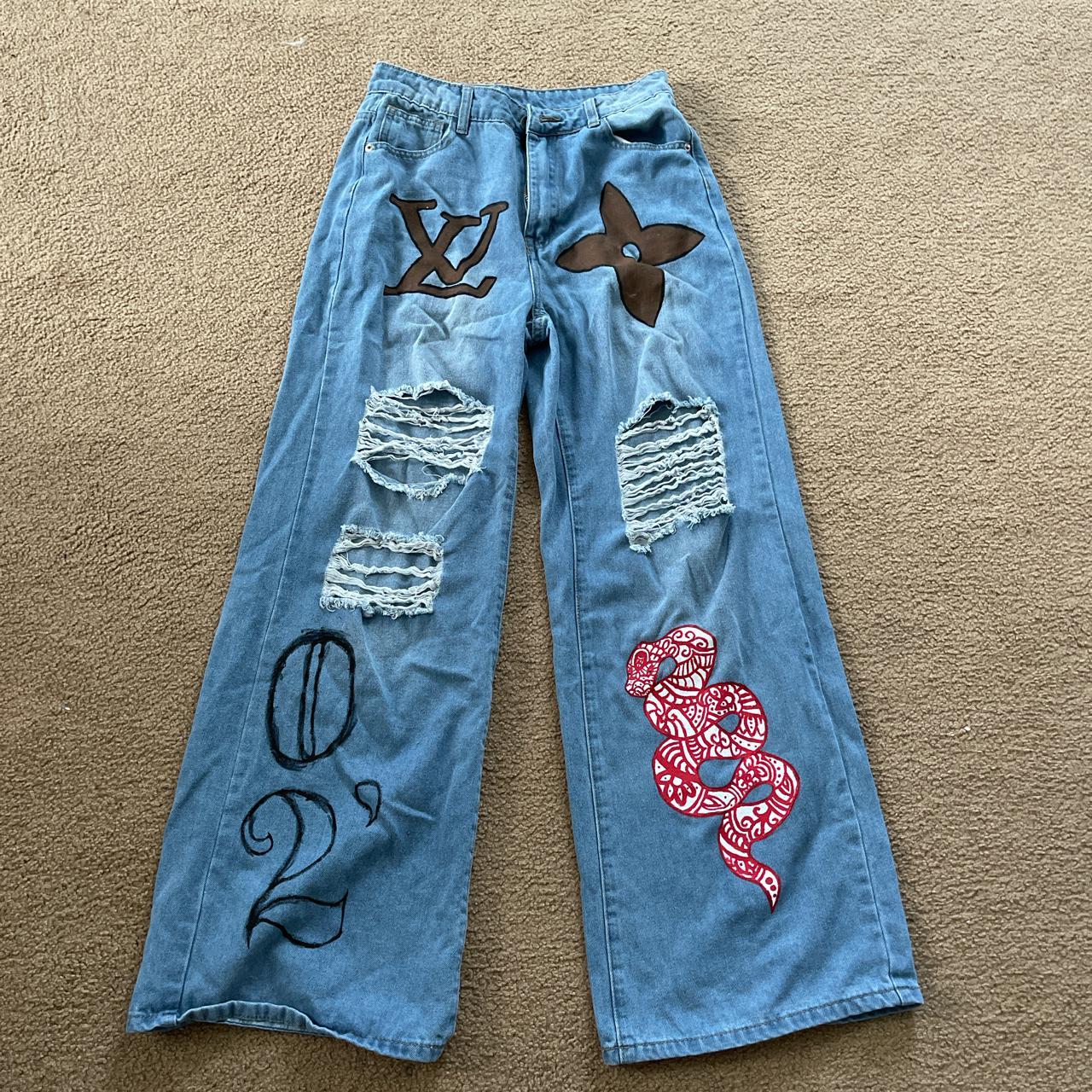 custom jeans painted all by hand - Depop