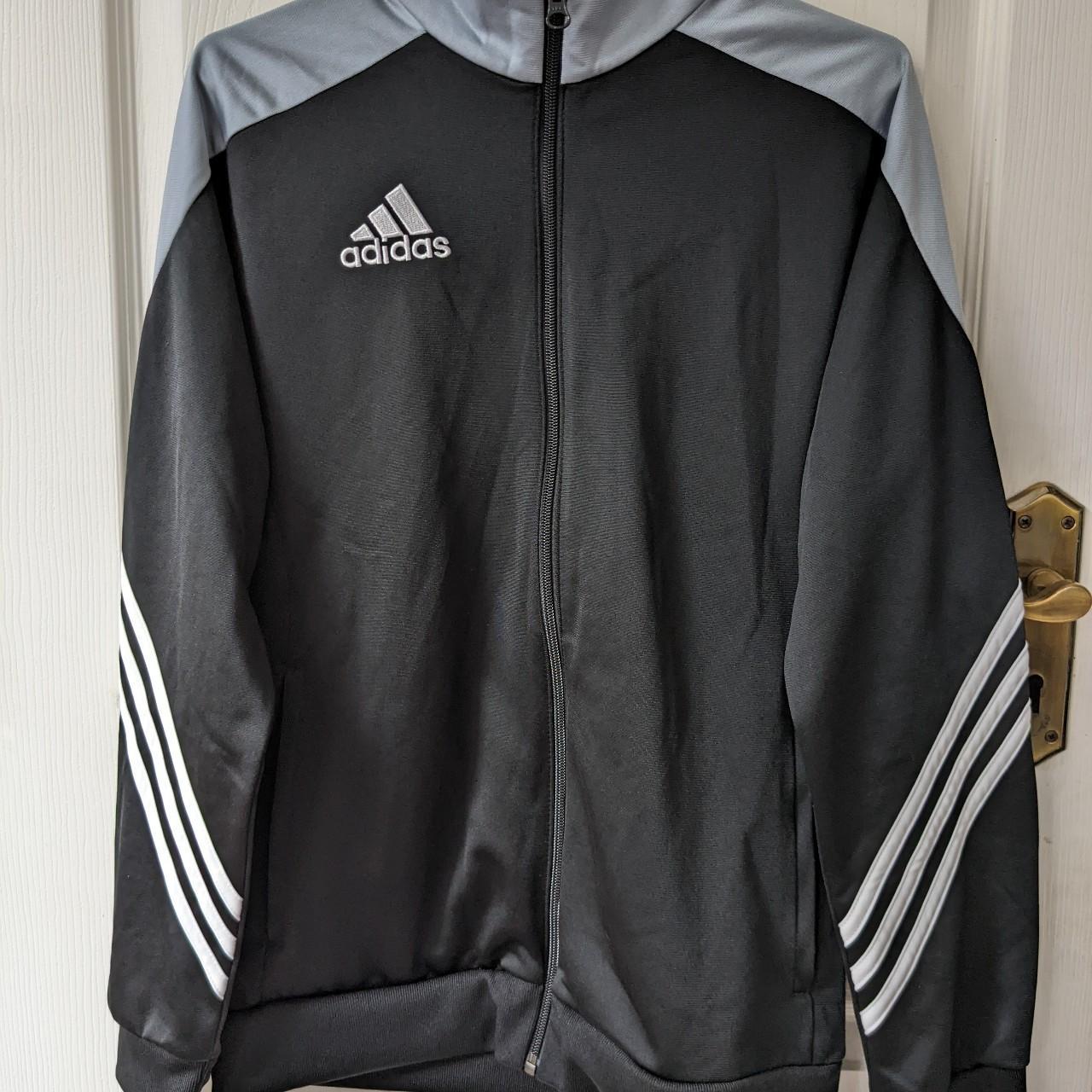 Black and grey boys youth x-large adidas classic zip... - Depop