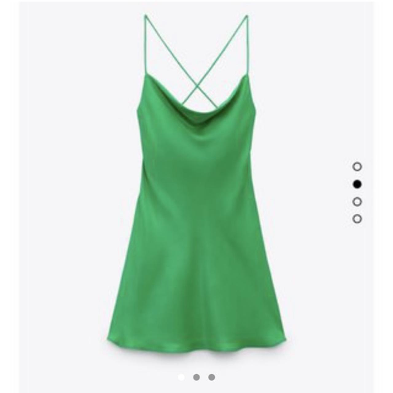 Green Zara satin slip dress worn once size small... Depop