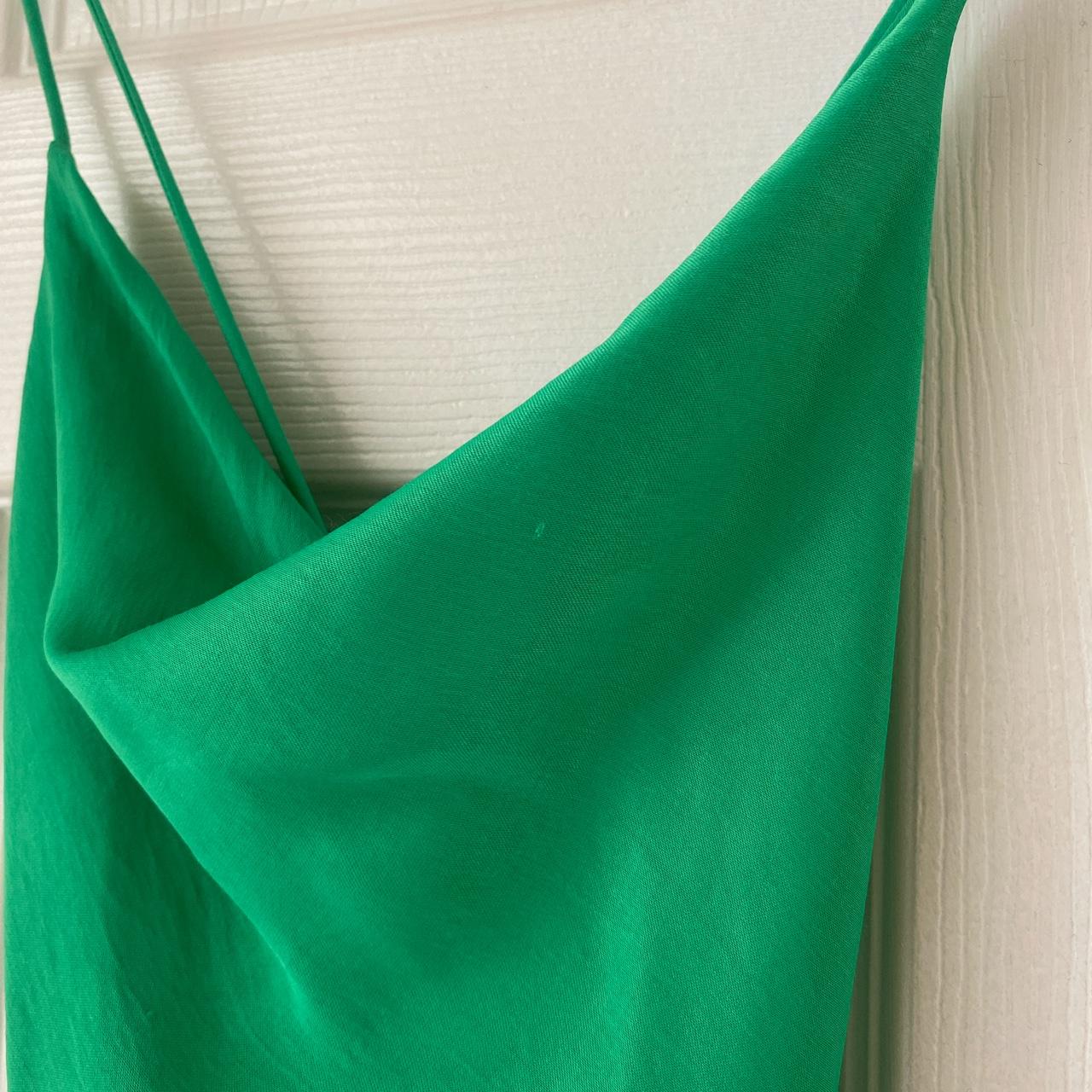 Green Zara satin slip dress worn once size small... Depop