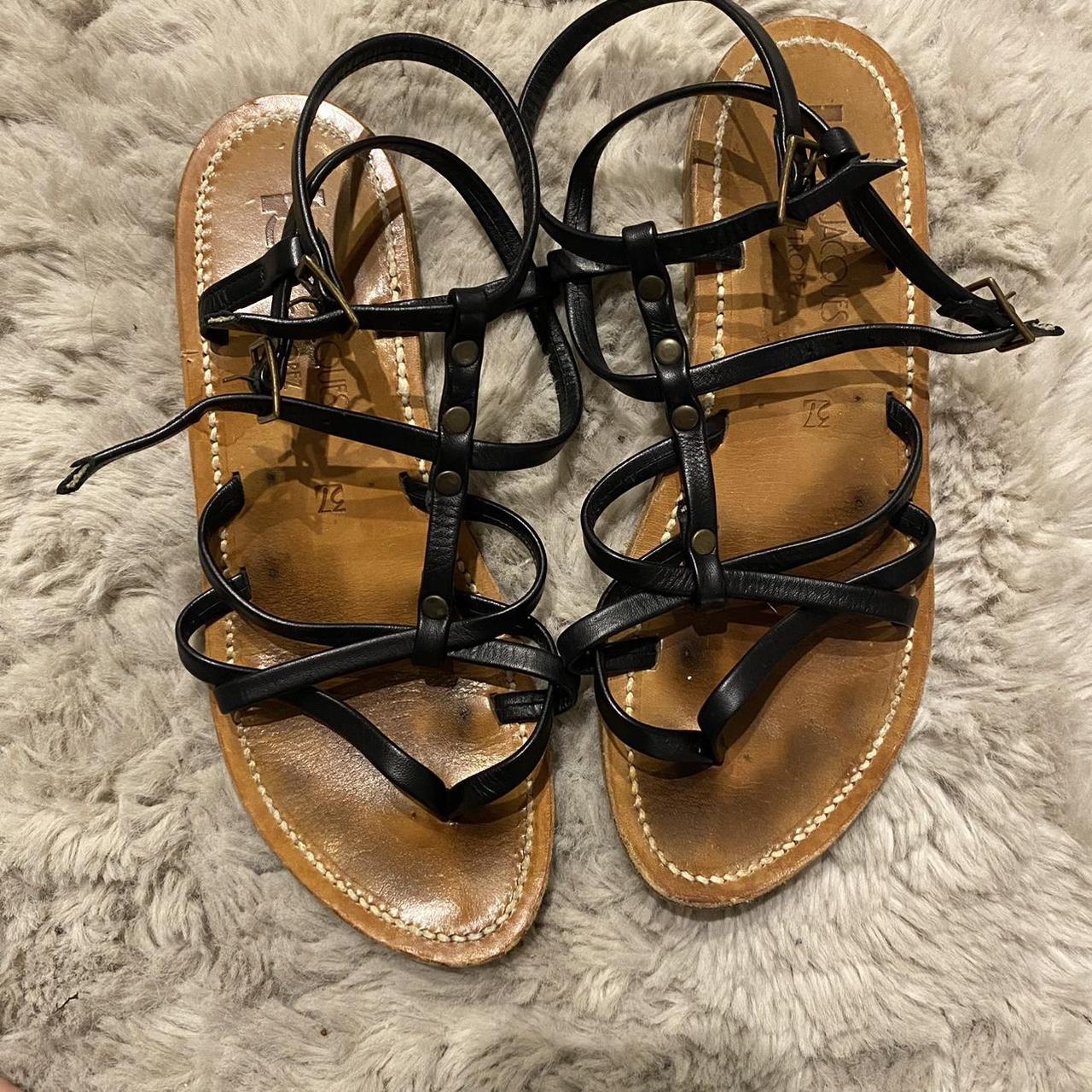 St. Tropez Women's Black and Tan Sandals | Depop