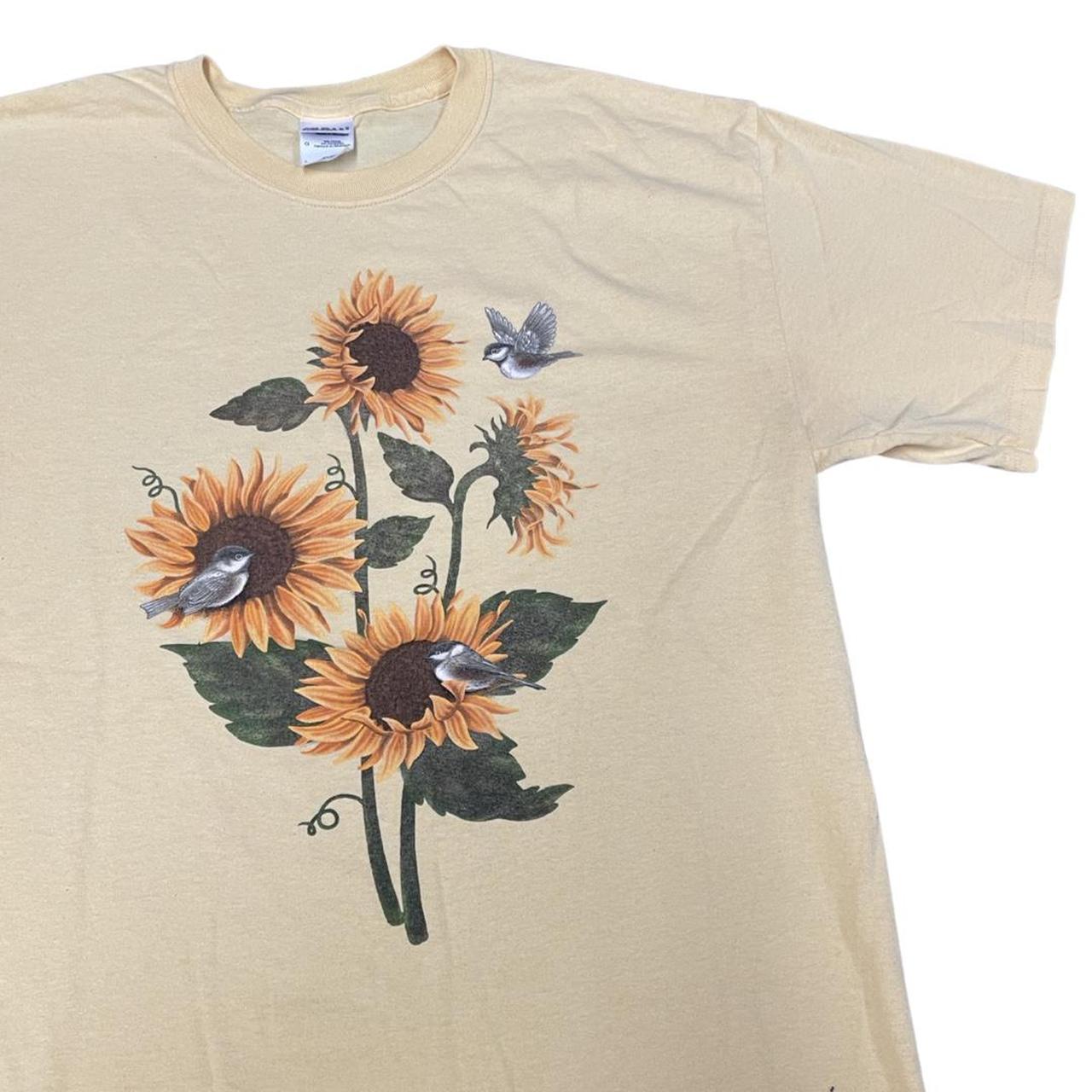 Y2K Yellow Sunflower Graphic T-Shirt Size Large Size... - Depop