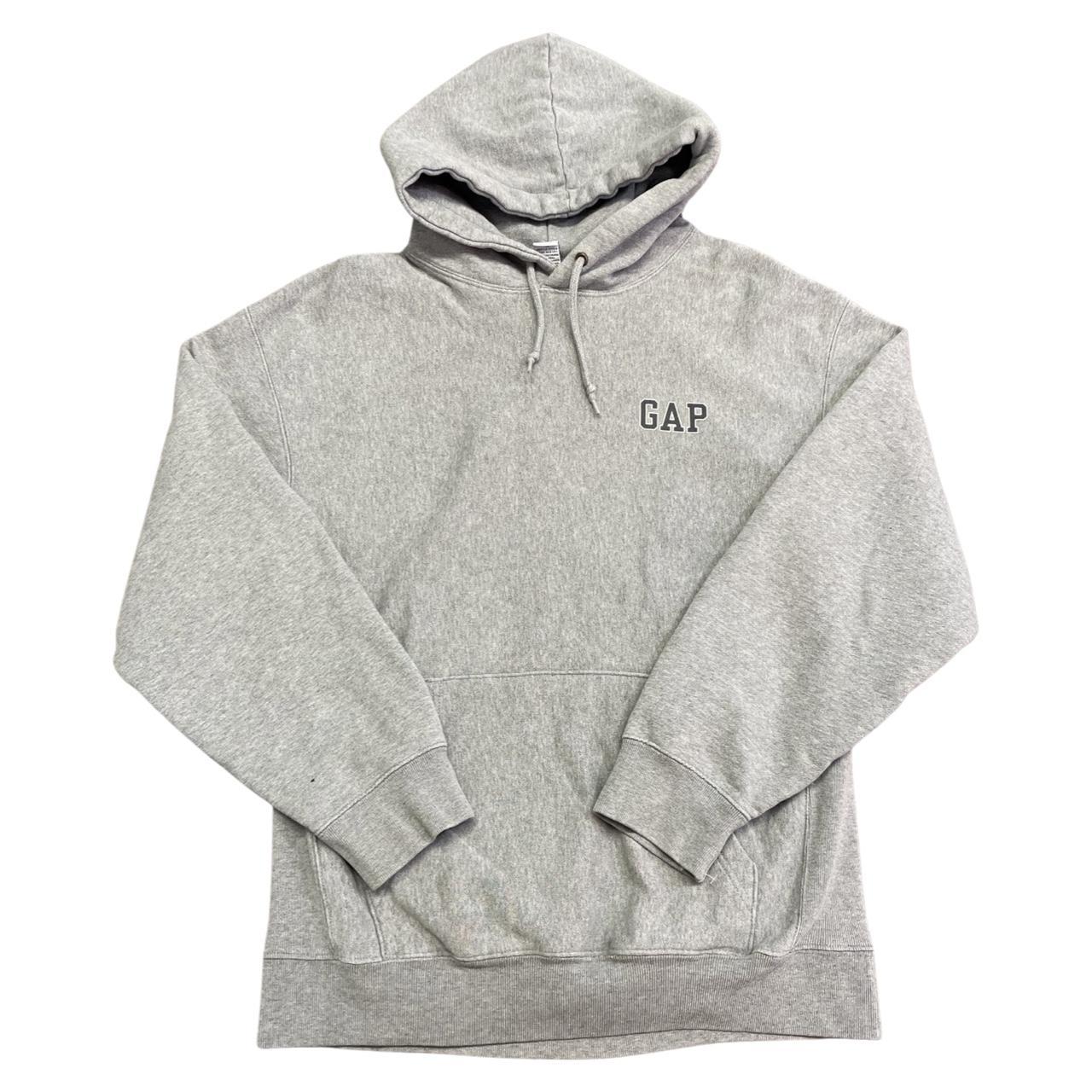 GAP Men's Size Medium Spellout Gray Pullover Hoodie... - Depop