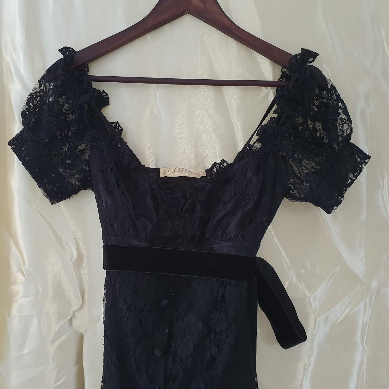 Wheels & Dollbaby black lace mini dress with puffed... - Depop