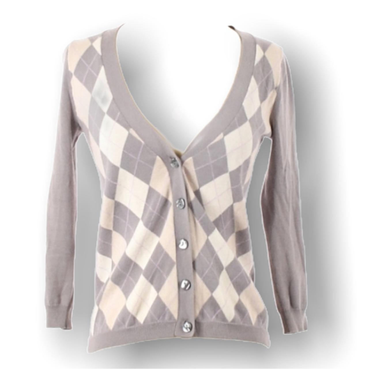 Pink and light purple argyle cardigan Depop