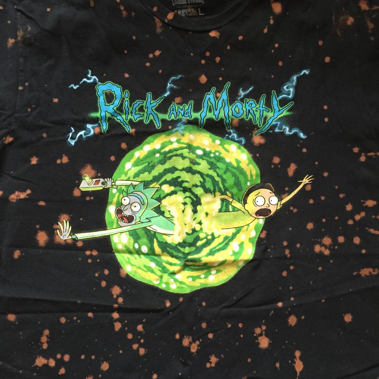 Rick and Morty Bleached Reverse Dyed Graphic Black... - Depop