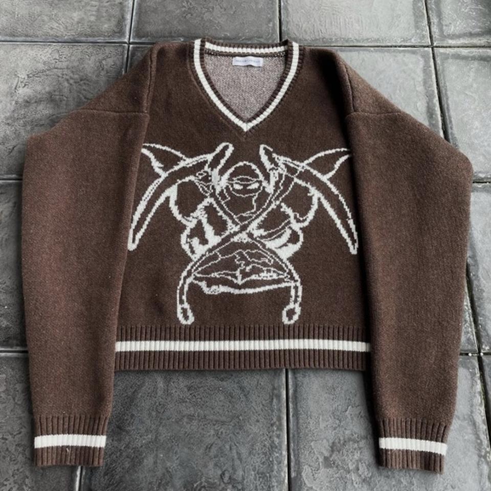 Heaven can wait brown reaper knit sweater (ONE... - Depop