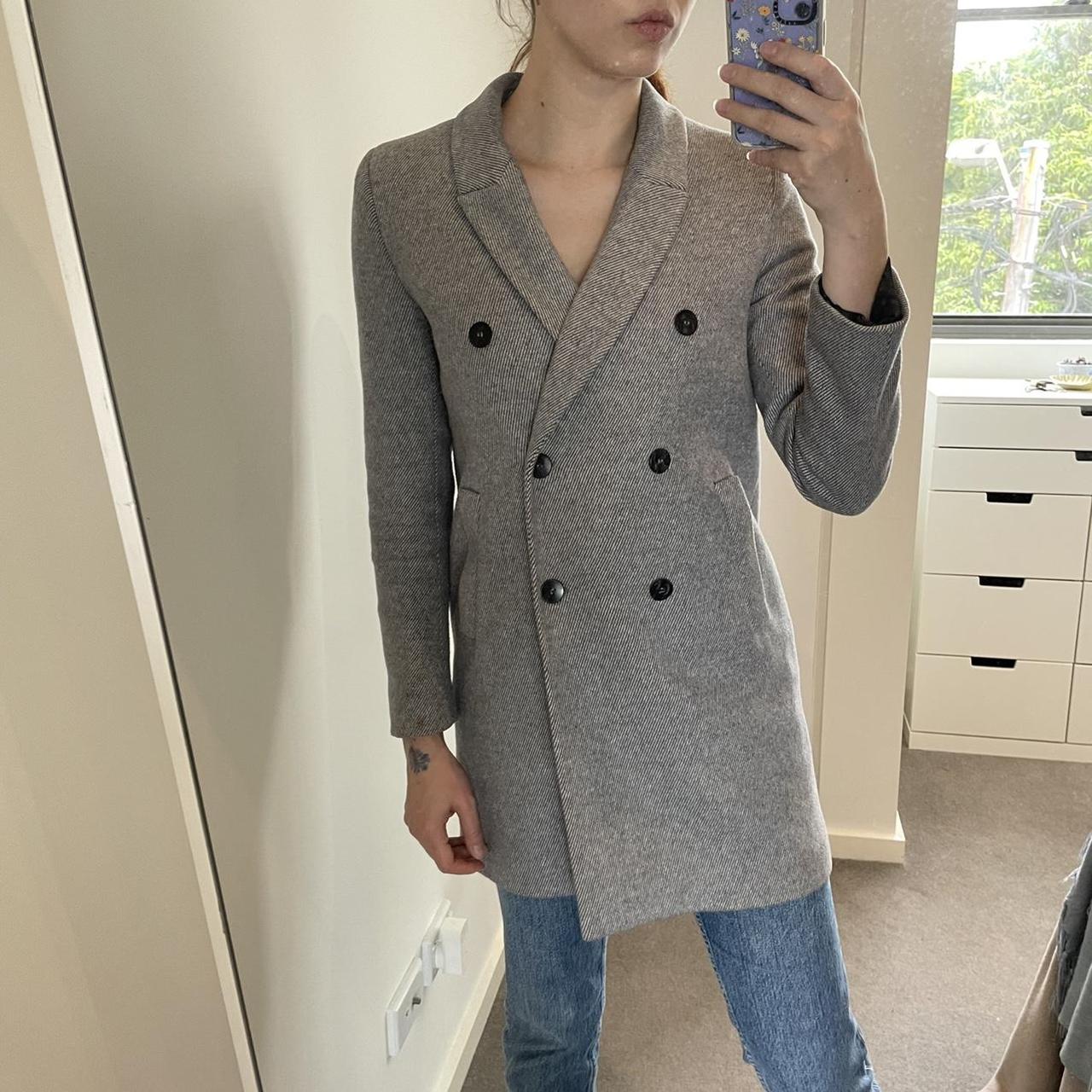 Zara grey melange double breasted coat, size... - Depop