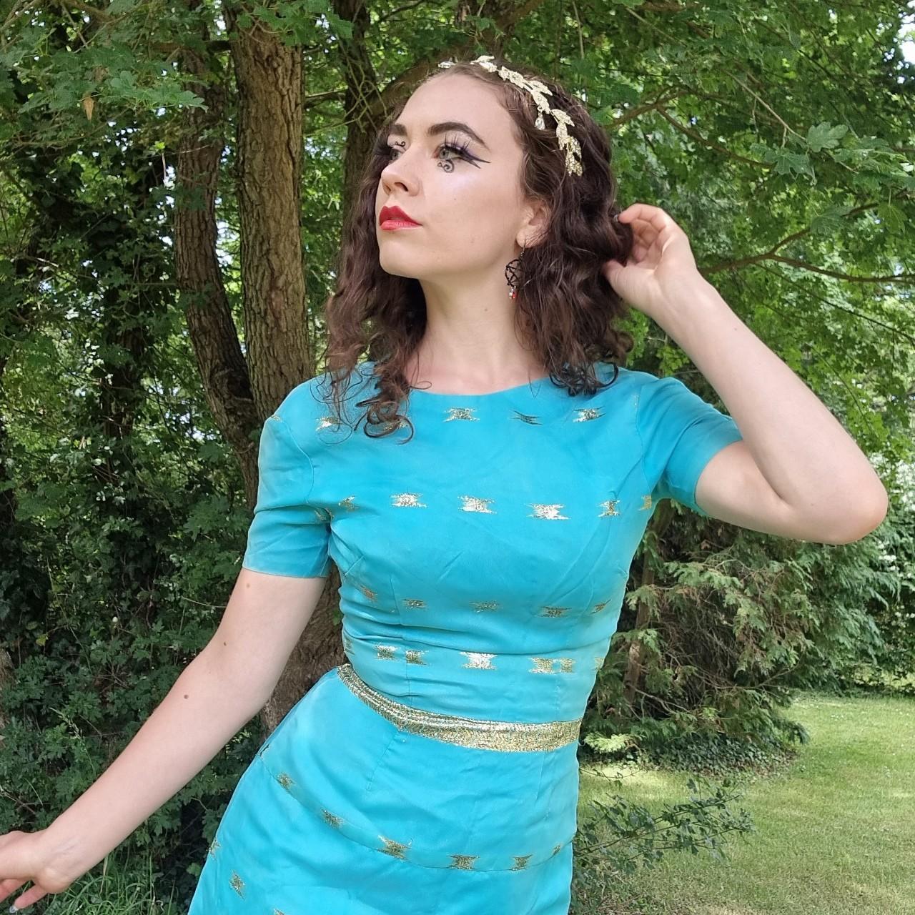 Women's Blue and Gold Dress Depop
